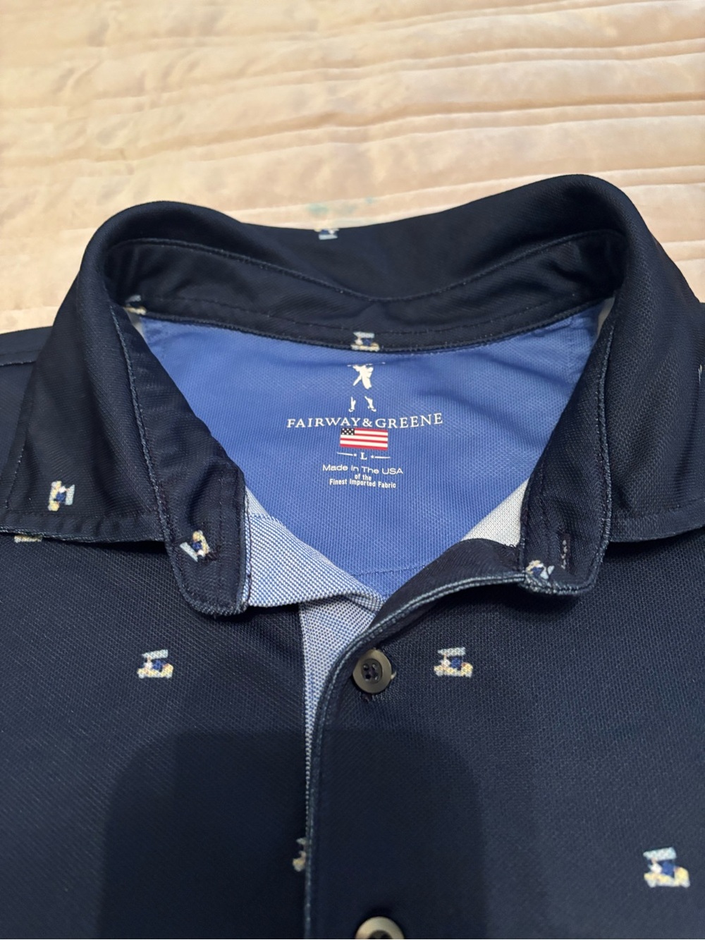 Fairway & Greene Navy Polo with Micro Golf Logo Print - Picture 2 of 3